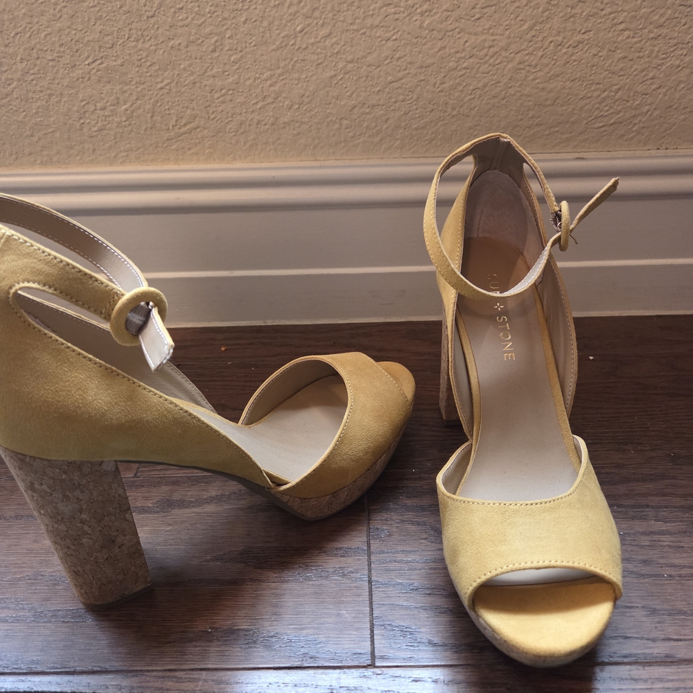 Sun + Stone Mustard Suede Heels